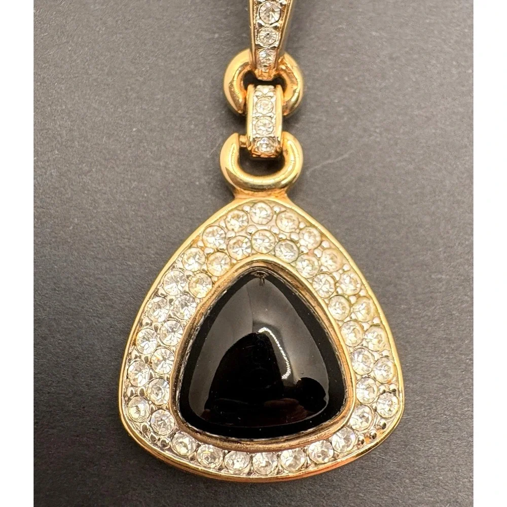 Vintage Swarovski SAL Crystal Pendant Clip‎ Earrings Set Gold Tone Glossy Black